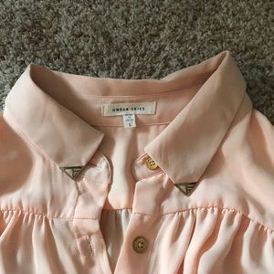 Under skies light peach button up shirt